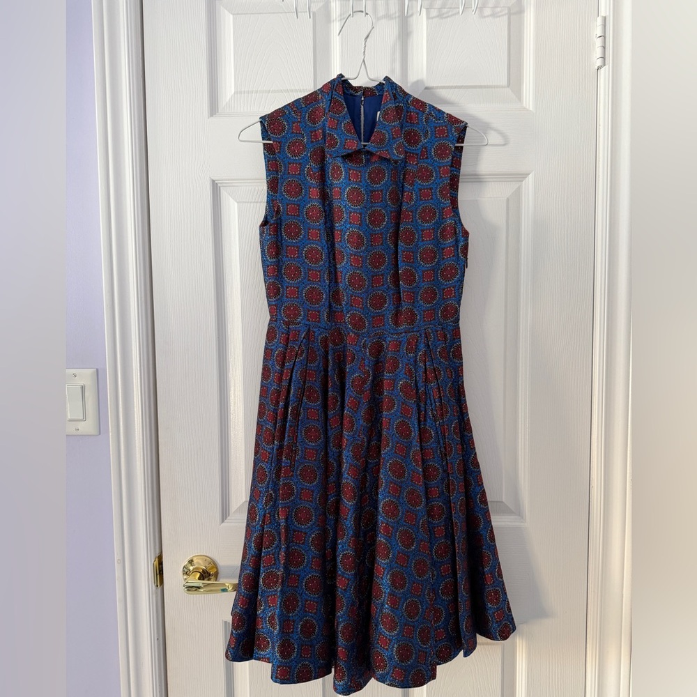 Kenzo Blue and Red Geometric Midi Dress